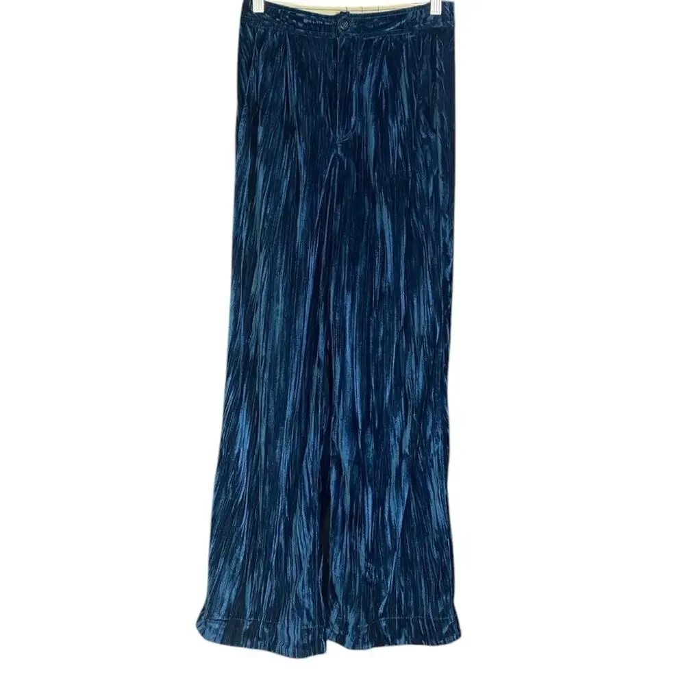 Free People Crushed Velvet Wide Leg Pants in Blue Women's 0 - Picture 2 of 7